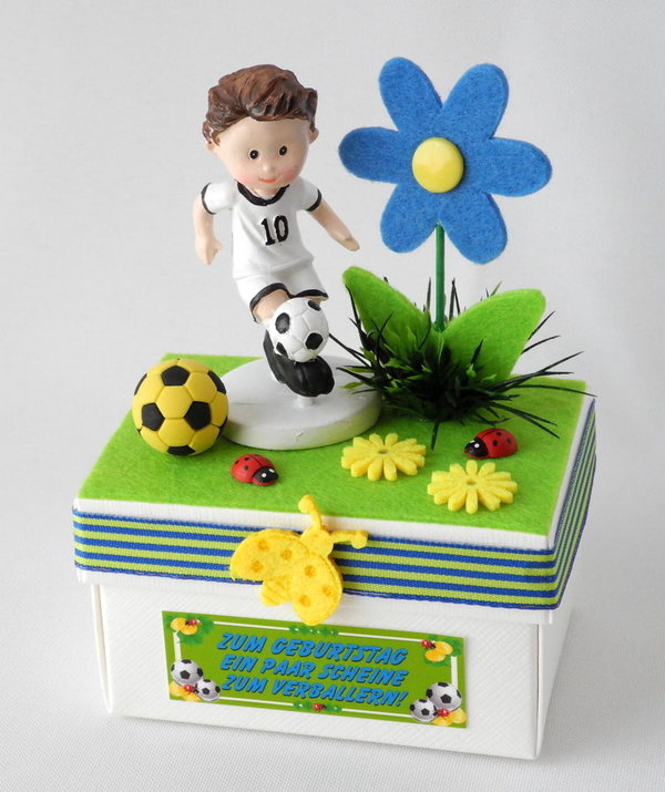 Geschenkschachtel Geburtstag Fußballer Deko d.blau/gelb KG17.1