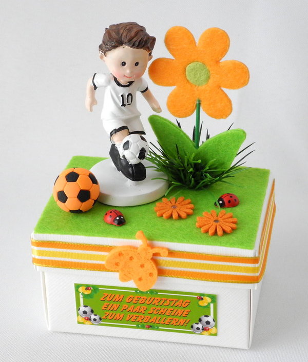 Geschenkschachtel Geburtstag Fußballer - Deko orange KG17.2