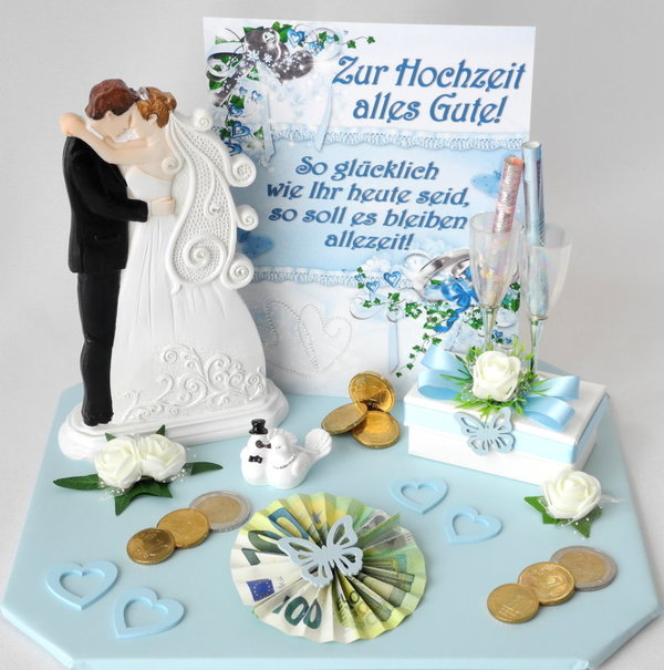 Geldgeschenk Hochzeit - Brautpaar flach - Deko hellblau H58.3