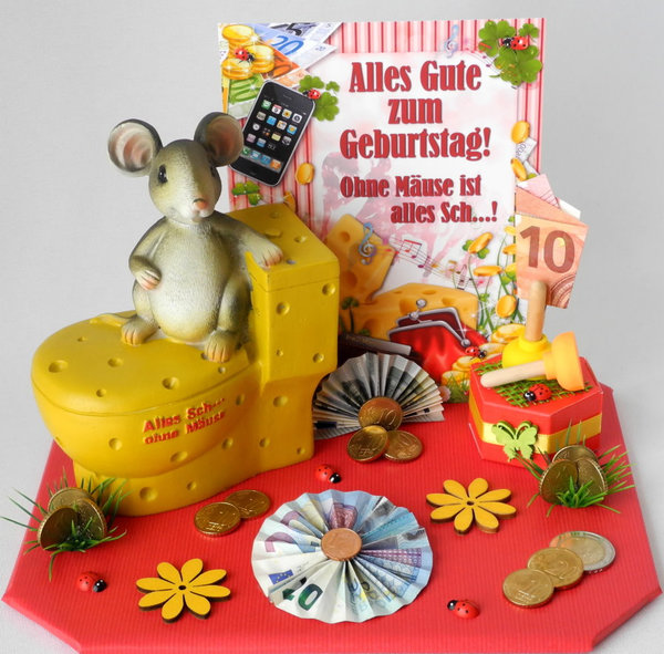 Geldgeschenk Geburtstag ❀ Ohne Mäuse ist alles Sch...! ❀ Deko rot/gelb G160.1