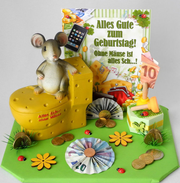 Geldgeschenk Geburtstag ❀ Ohne Mäuse ist alles Sch...! ❀ Deko grün/gelb G160.2