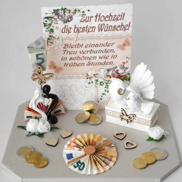 ♥ Geldgeschenk Hochzeit ♥ Geschenkschachtel Tauben braun/weiß H3.1