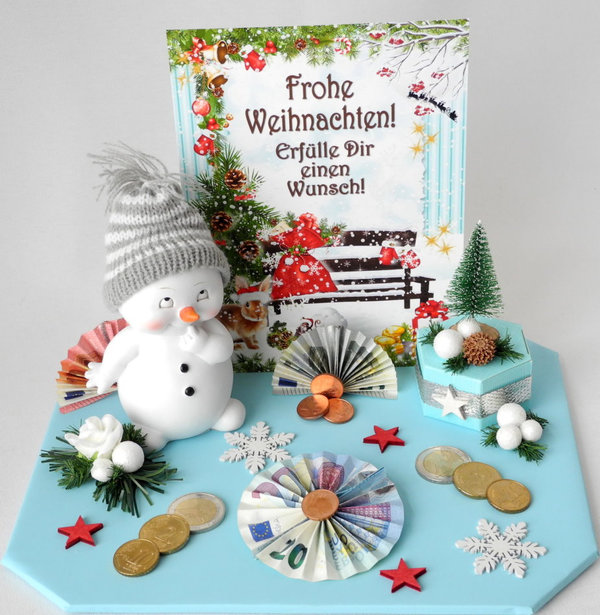 Geldgeschenk Weihnachten: Schneemann Deko eisblau W3.2