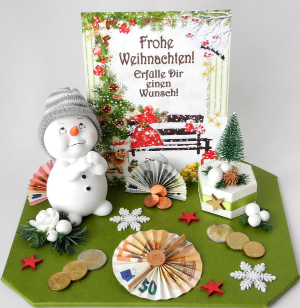 Geldgeschenk Weihnachten: Schneemann Deko olive W3.3