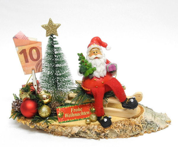 Geldgeschenk Weihnachten ❄ Holzscheibe Weihnachtsmann rot ❄ KW12