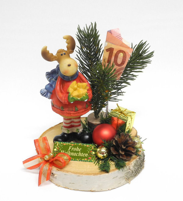 Geldgeschenk Weihnachten ❄ Holzscheibe Elch rot ❄ KW14
